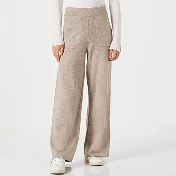 The Drop Cozy Wide-Leg Knit Pants in Taupe - Picture 2 of 9
